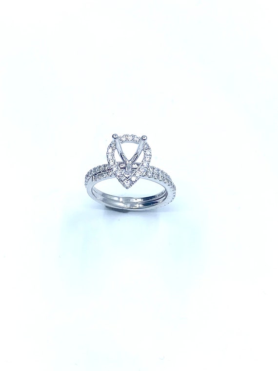 18 K W Gold Diamond Engagement Semi-mount Ring with Pear Shape Center, Gold, 4.8 grams, TW of diamond, 0.66 CT