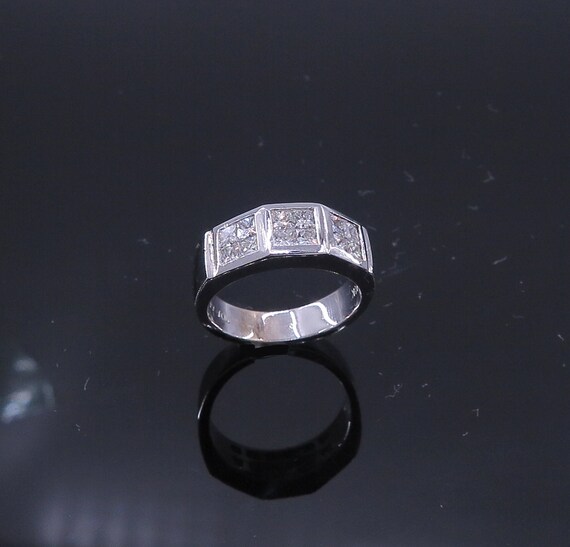 14 K W Gold Diamond Band / Ring with Invisible Princess Cut Set in Three Square Frames, Gold, 7.1 grams, TW of Diamonds, 1.03 CT