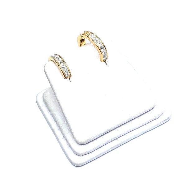 18 K Circle Shaped White Yellow Gold Hoop Earrings with Channel Set