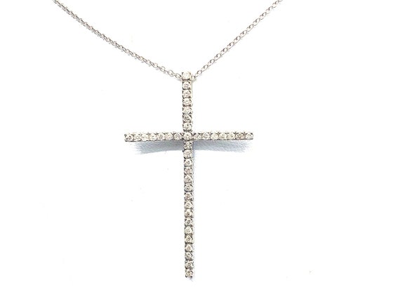 14 K W Gold Cross Diamond Slider Pendant, Gold, 4.1+1.4 grams, TW of diamonds, 0.63 CT
