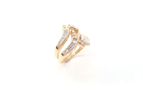 14 K Yellow Gold Center Marquis Shape Diamond Two Piece Designer Diamond Ring