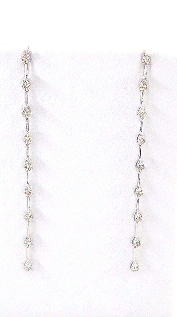 18 K White Gold Diamond Long Drop Dangling Earrings Featuring Cluster Pear Shape Diamonds
