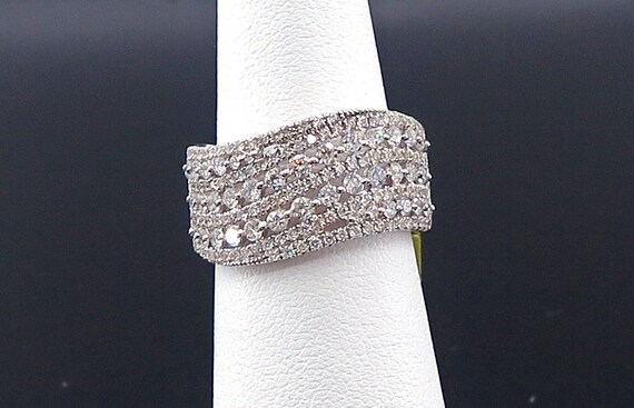 14 K W Gold Designer Art Deco Diamond Wavy Band / Ring, Gold, 4.2 grams, TW of Diamonds 0.54 CT