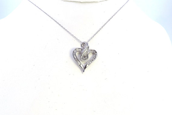 14 K White Gold Diamond Heart Shaped Slider Pendant, Gold with Chain, 4.4 grams, TW of diamonds, 0.42 CT