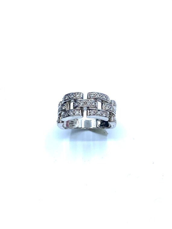 14 K W Gold Diamond Pave Link Buckle Link Chain Style Band / Ring, Gold, 6.2 grams, TW of Diamonds, 0.54 CT