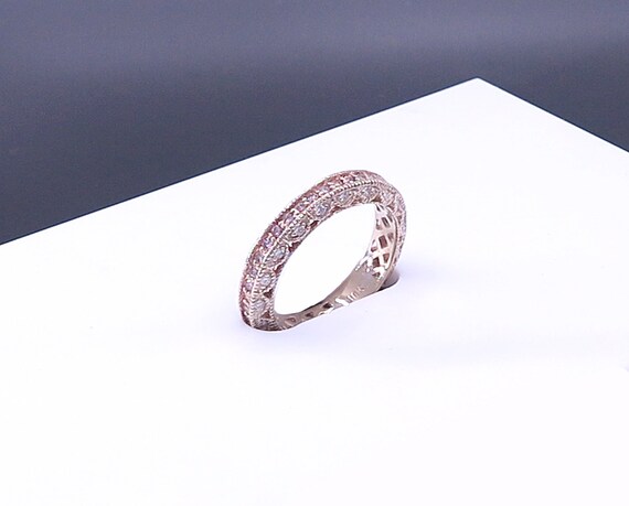 18 K Rose Gold Victorian Style Diamond Designer Band / Ring with side Galleria