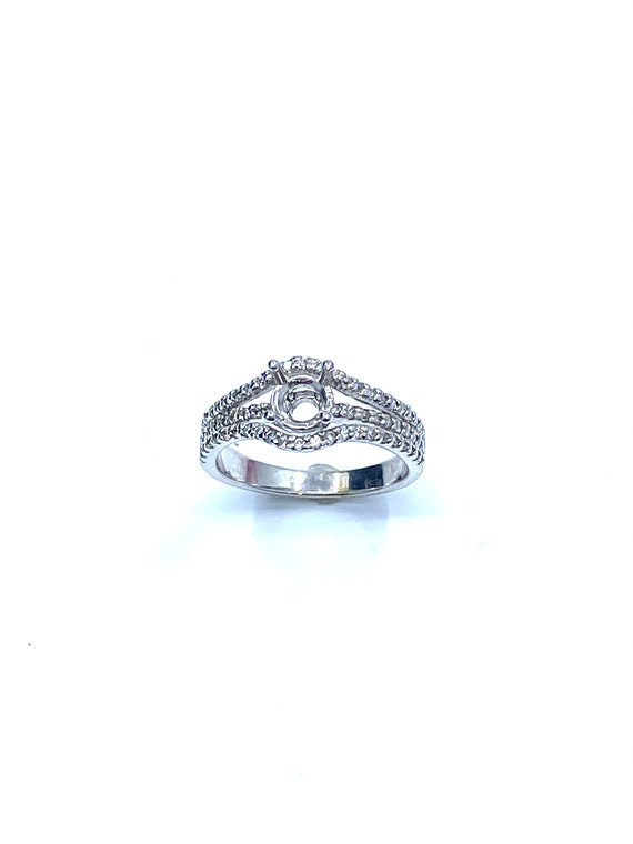 14 K W Gold Designer Diamond Engagement Ring Semi-mount, Gold, 3.8 grams, TW of diamonds, 0.68 CT