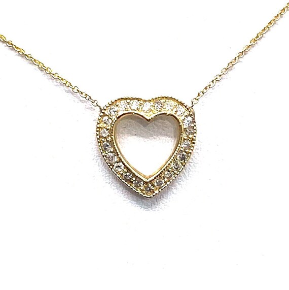 14 K Y Gold Diamond Heart Shaped Necklace, Gold, 2.3 grams, TW of diamonds, 0.31 CT