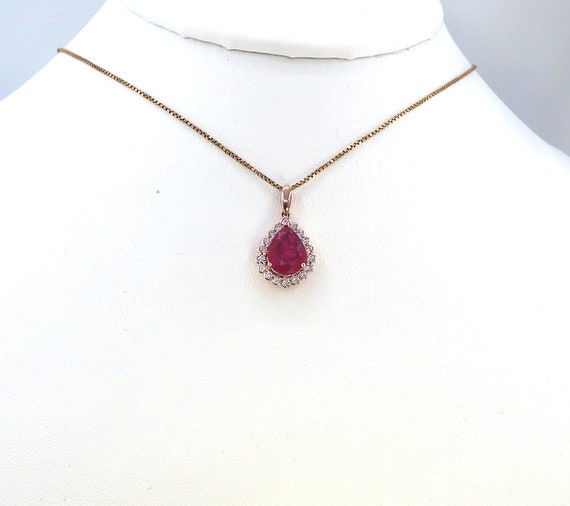 14 K Rose Gold Pear Shape Diamond Slider Pendant with Pear Shape Ruby