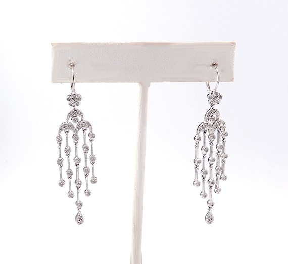 14K White Gold Bridal Chandelier Dangling Drop Diamond Earrings
