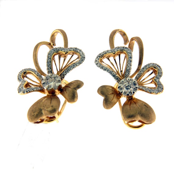 14 K Fancy Floral Rose Gold Floral Diamond Earrings