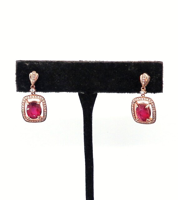 14 K Rose Gold Dangling Diamond Ruby Oval Shape featuring Pushback Post