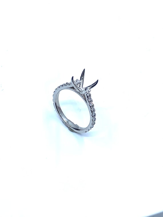14 K White Gold Diamond Engagement Ring Semi-mount with One Row Prong Set