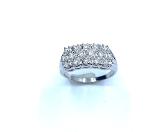 14 K White Gold Diamond Band / Ring with Split Three-Row Shanks