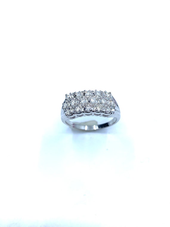 14 K White Gold Diamond Band / Ring with Split Three-Row Shanks
