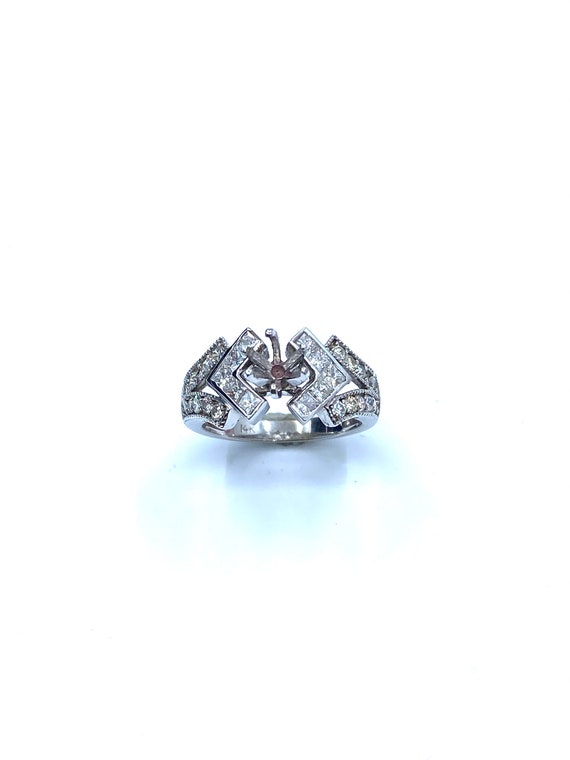14 K W Gold Designer Engagement Ring Semi-mount w/ Double V-Style Design, Gold, 4.2 grams, TW of diamonds, 1.44 CT