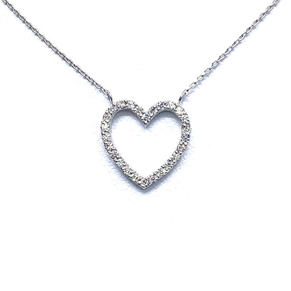 14 K W Gold Heart Shaped Necklace, Gold, 1.8 grams, TW of diamonds, 0.29 CT
