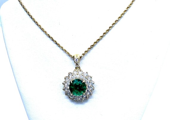 14 K Y Gold Diamond Necklace w/ Center Emerald, Gold, 4.1+4.3 grams, TW of diamonds, 1.76 CT