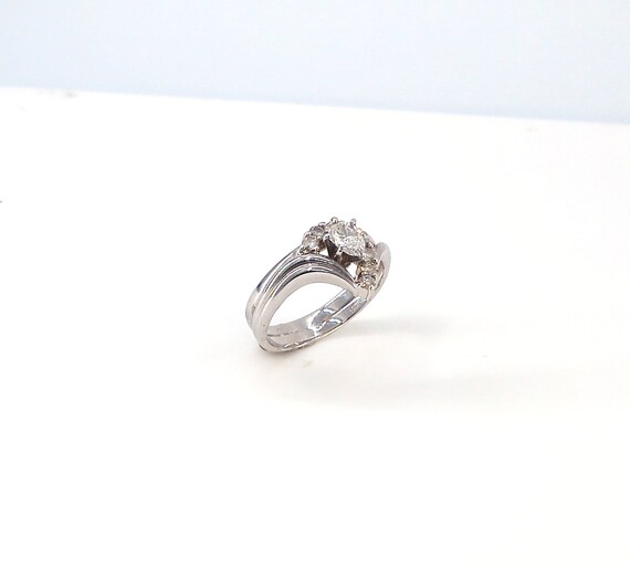 14 K W Gold Diamond Pear Shape Fancy Designer Ring, Gold, 4.2 grams, TW of Diamonds 0.54 CT