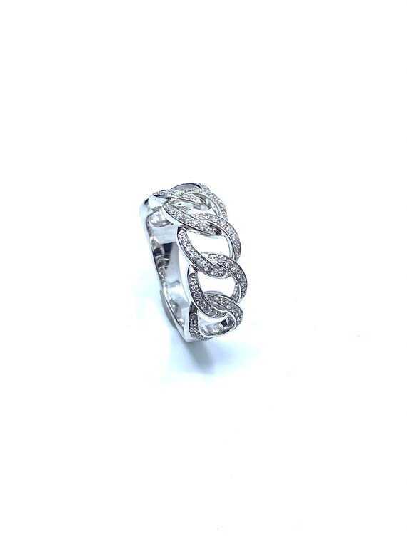 14 K White Gold Cuban Link Diamond Ring / Band