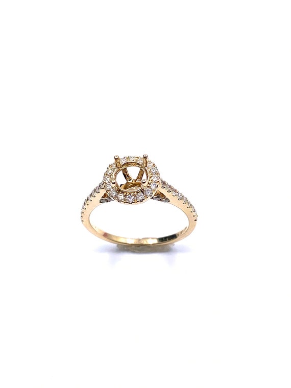 14 K Yellow Gold Diamond Cathedral Style Ring Semi-mount with a Round Shape Halo