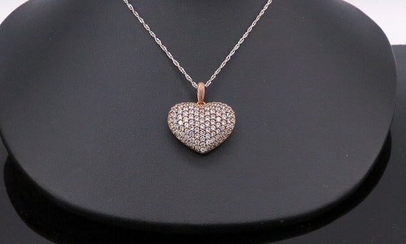 14 K Rose Gold Heart Puffy Shaped Slider Pendant with Back Galleria, Gold, 3.9 grams, TW of diamonds, 2 CT