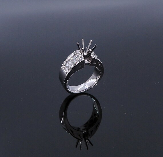18 K W Gold Diamond Engagement Ring (Semi-Mount) w/ Side Gallery, Gold, 12.3 grams, TW of Diamonds, 2.21 CT