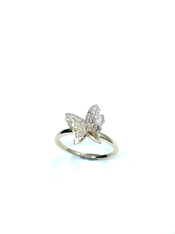 Petite 14 K Yellow Gold Butterfly Diamond Ring