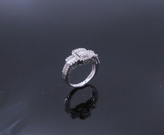 14 K W Gold Diamond Baguette Engagement Ring w/ side Gallery / Prong Set, Gold, 5.2 grams, TW of Diamonds, 1.66 CT