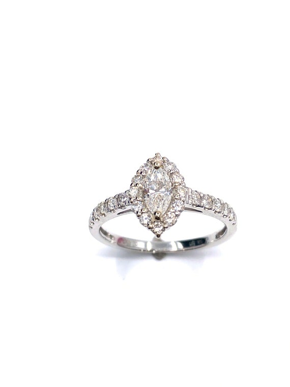 14 K Marques Shape Engagement Ring with Center Marques