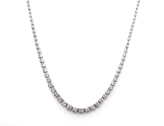 14 K White Gold Diamond Tennis Necklace, Gold, 17.8 grams, TW of diamonds, 11.74 CT