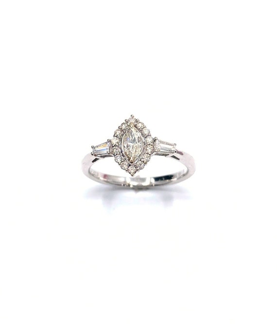 14 K Marques Shape Engagement Ring with Center Marques