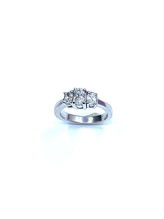 Past Present Future Diamond Three Ovals 18 Karat White Gold Ring
