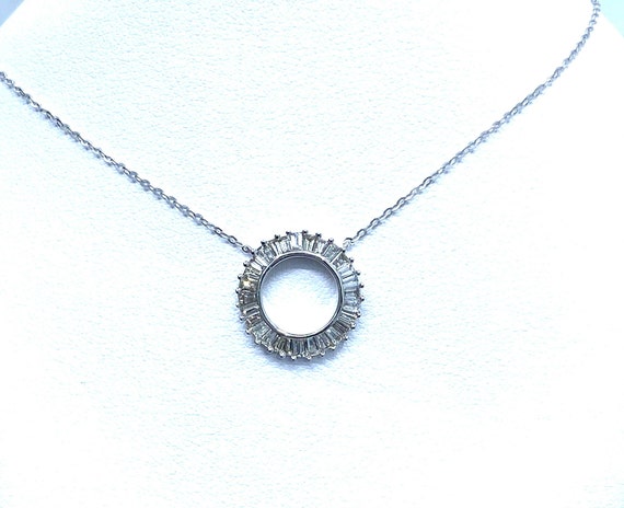 18 K White Gold Circular Necklace with Diamond Baguettes, Gold, 1.94 grams, TW of diamonds, 0.70 CT