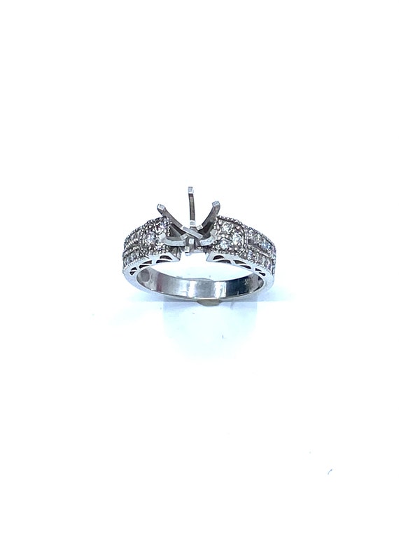 18 K W Gold Diamond Engagement Semi-mount Ring w/ Side Gallery, Gold,  5.4 grams, TW of diamonds, 0.69 CT
