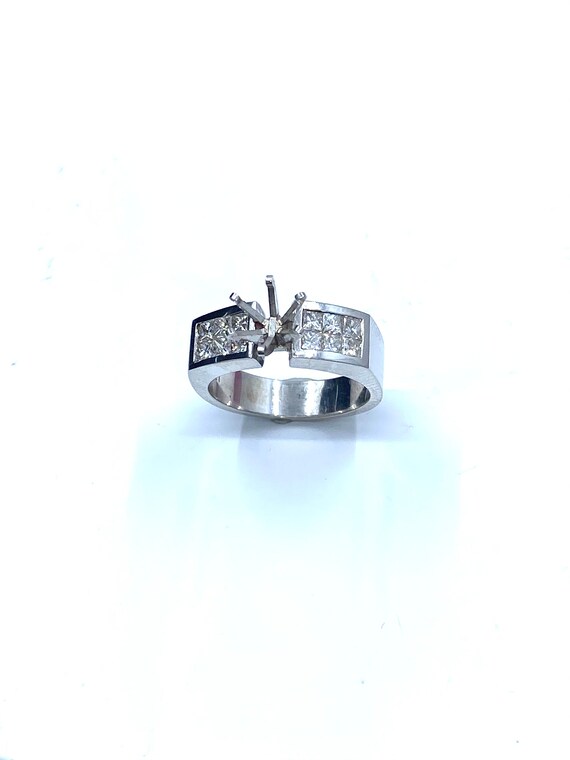 18 K W Gold Diamond Engagement Ring Semi-mount Two Rows Invisible Set, Gold, 8.4 grams, TW of diamonds, 0.85 CT