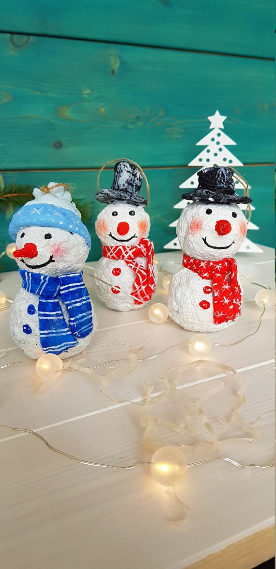 Papier Mache Snowman Funny Christmas Ornaments Etsy
