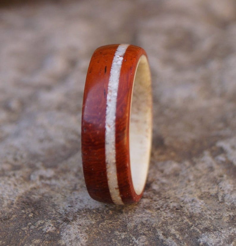 Padauk Wood Deer Antler and Shell Ring