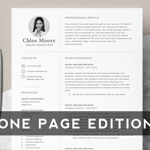 one page Resume Template Cover Letter and References Template for MS Word DIY Printable Modern Resume | Resume Guide Writing Tips | Mac CV