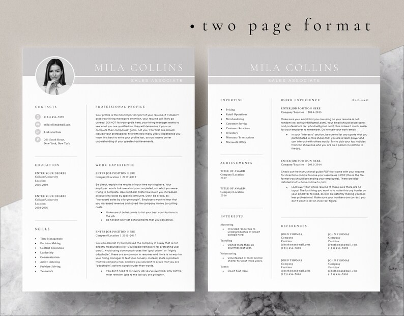 4 Page Resume Template Cover Letter and References Template for MS Word ...