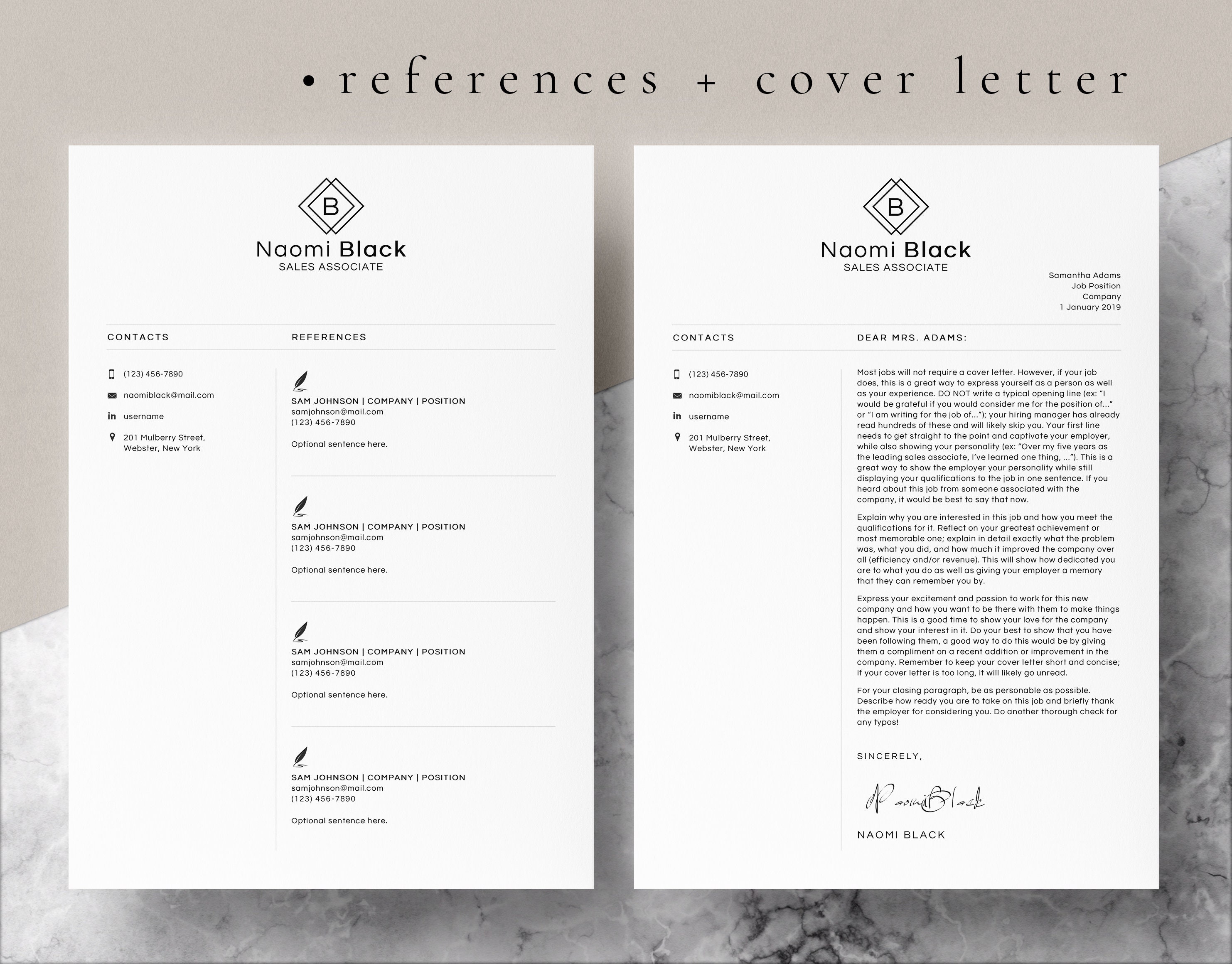 4 Page Resume Template Cover Letter and References Template for MS Word ...