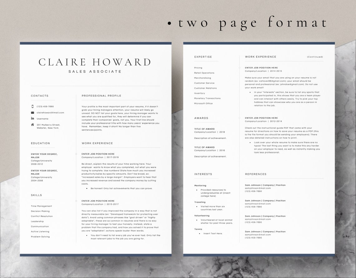 Instant Download Resume Template With Cover Letter and Reference for
