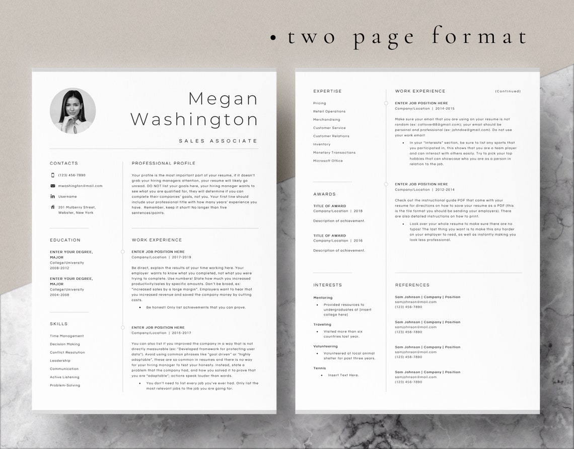 4 Page Resume Template Cover Letter and References Template for MS Word ...