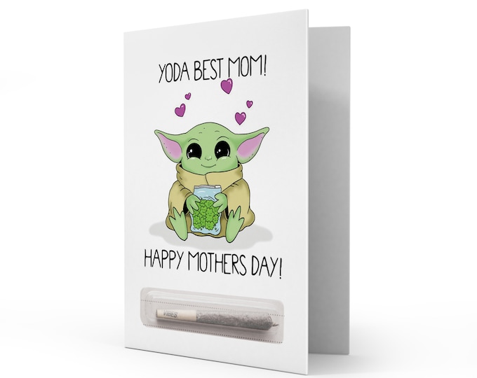 Yoda Best Mom Happy Mother's Day Card, Love Funny Humor Starwars Cannabis Marijuana 420 Cardz Stoner Greeting Card Mother's Day Holiday Gift