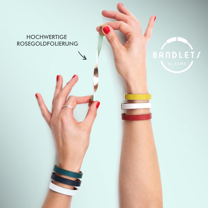 Women/'s Leather Bracelet Rose gold magnetic clasp ruby 11 Different Colors red BANDLETS\u00ae by AIMI