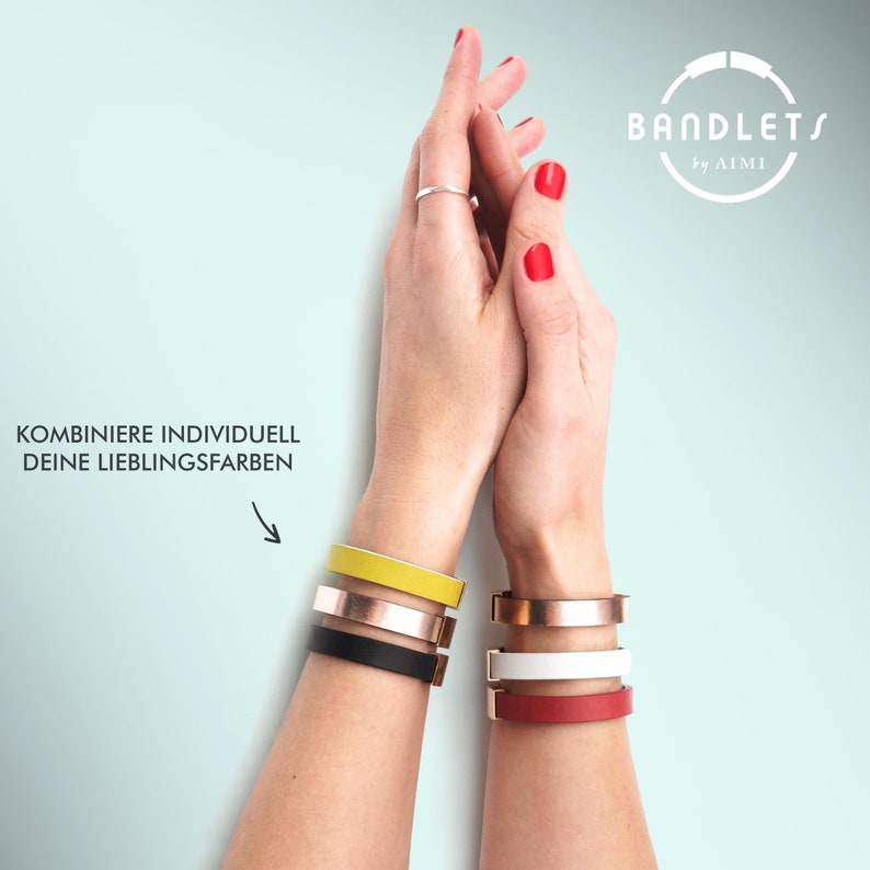 Women/'s Leather Bracelet Rose gold magnetic clasp ruby 11 Different Colors red BANDLETS\u00ae by AIMI