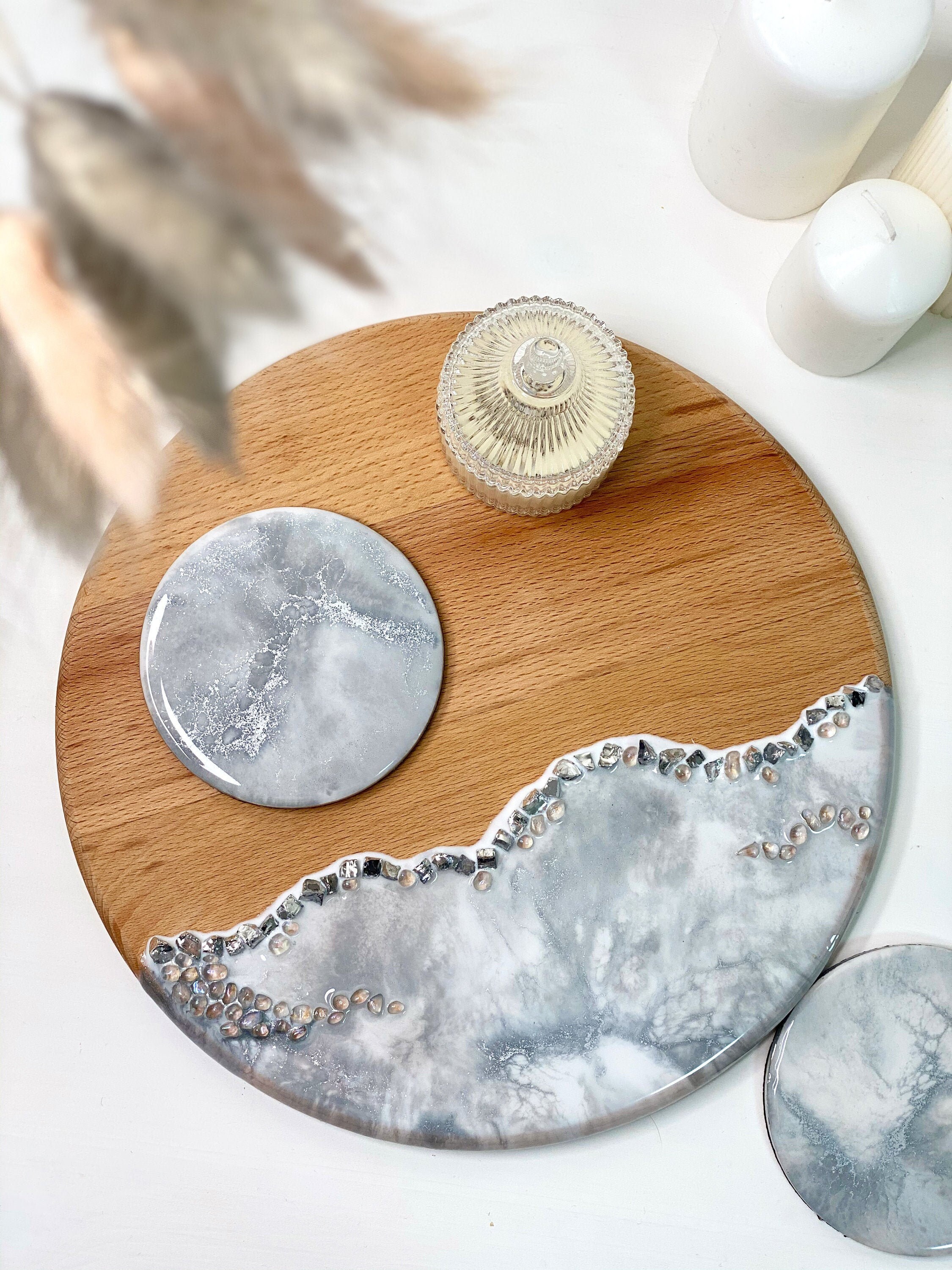 Set of serving epoxy resin cheese board and 2 resin coasters Etsy