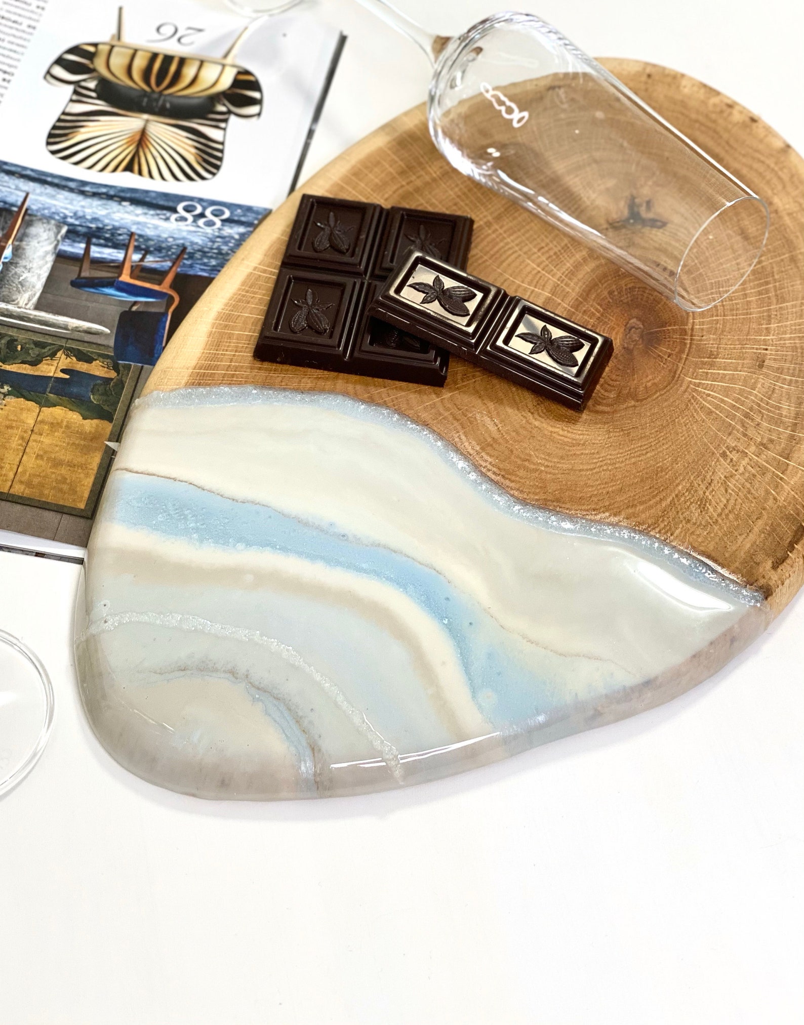 Natural wood serving board Cheese board Epoxy resin platter Etsy