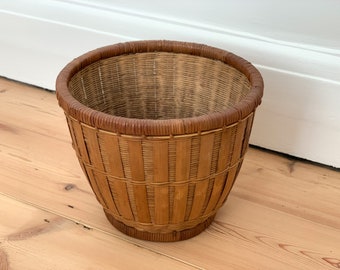 Vintage Wooden Wicker Plant Pot