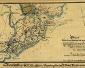 Old Map of Charleston Harbor with Morris Island and James, Broad, Folly, and Cole 39 s Islands Showing the position of the Union and Rebel